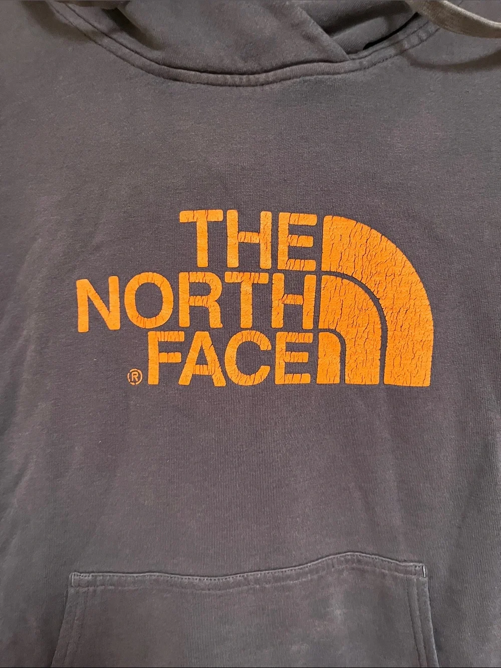 The North Face Navy Crewneck Hoodie with Orange Logo